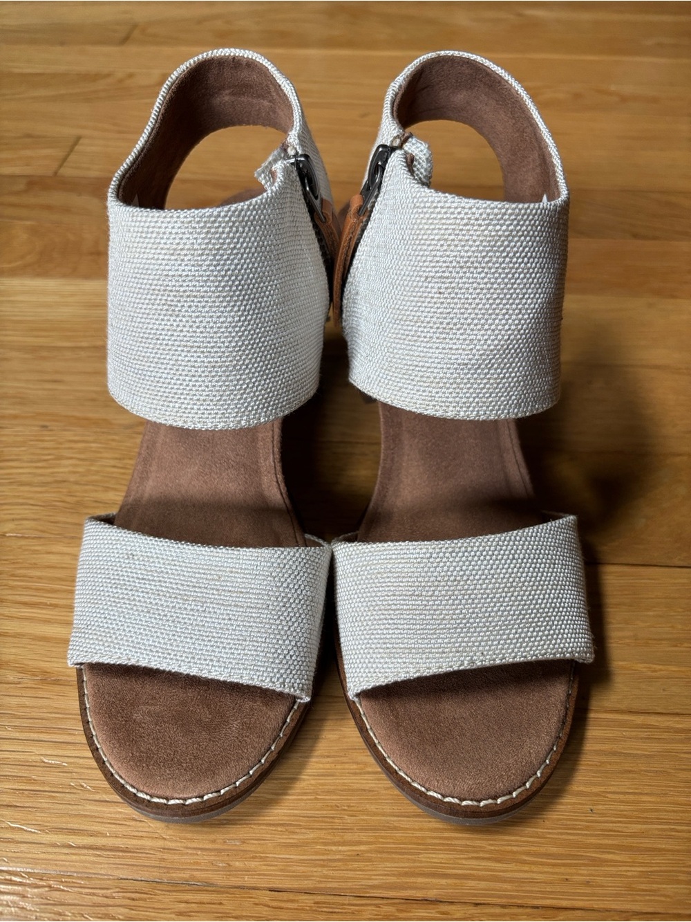 Toms Cream Canvas Two-Strap Wedge Sandals